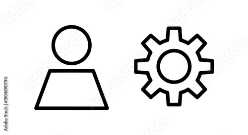 User profile icon next to a gear cog, representing account settings, user preferences, or personal configuration.