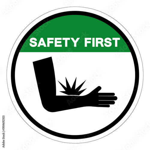 Safety First Arm Crush and Pinch Hazard Symbol Sign,Vector Illustration, Isolated On White Background Label.EPS10