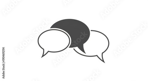 Two overlapping chat bubbles in black and white for communication and dialogue