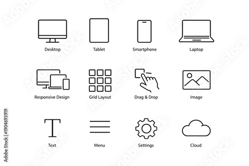 Minimalist icons for technology and design interface elements