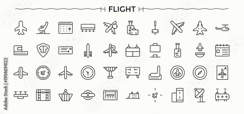 Flight icon set. Plane thin line icons set. Minimal icons collection. Plane linear icon collection. Editable vector. Pixel perfect.