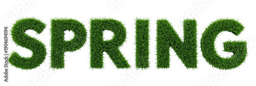 Fresh Beginning: Spring word with green grass texture against transparent background
