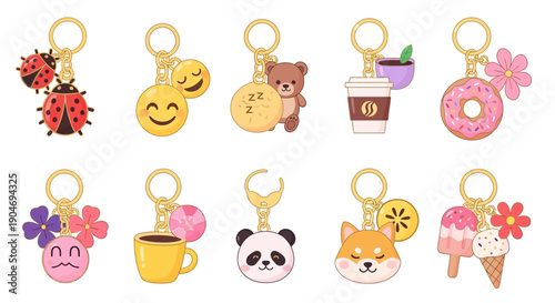 Cute Kawaii Charms Collection: Animals, Food, and Drinks Vector Art