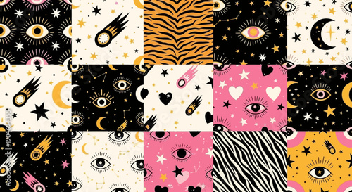 Whimsical Celestial and Animal Print Seamless Patterns Collection