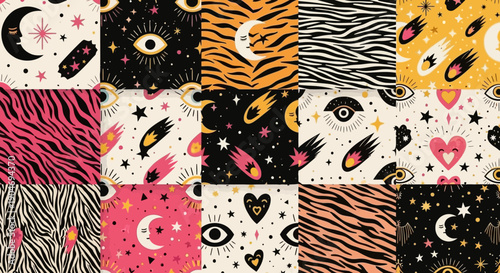 Whimsical Celestial and Animal Print Vector Patterns Collection