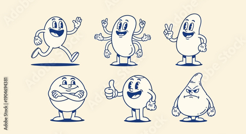 Whimsical Cartoon Characters: A Set of Amusing Bean and Egg-Shaped Figures