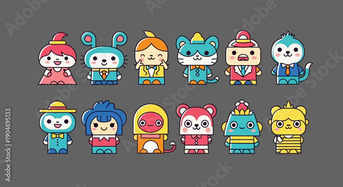 Cute Kawaii Animal Characters Set Vector Art, Whimsical and Adorable Cartoon Figures