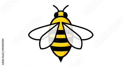 Stylized illustration of a cute bee with transparent wings