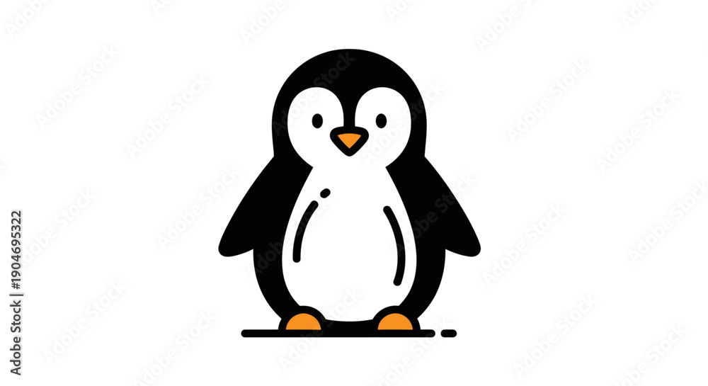 Fototapeta premium Cute cartoon penguin character on a white background