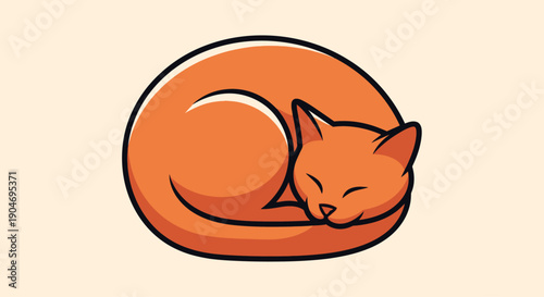 Cute orange cat sleeping curled up