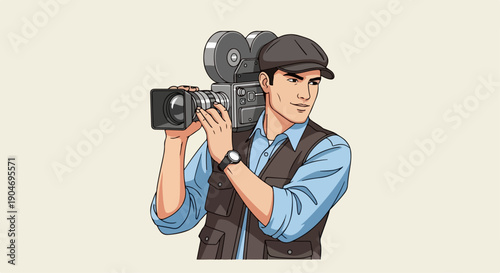 flat illustration of a cameraman