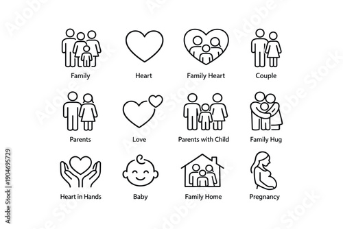 Family icons: love, parents, heart, and pregnancy symbols