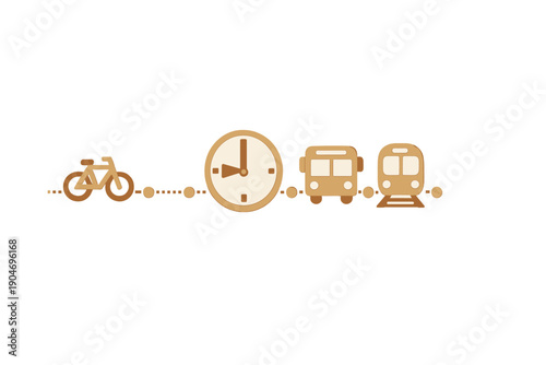 People use different modes of transport like bike, bus, and train while keeping an eye on the clock for time management during their day