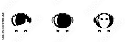 Headphones icon set with three minimal black audio headsets, flat vector silhouettes, simple music listening symbols for app UI, web buttons, and sound labels