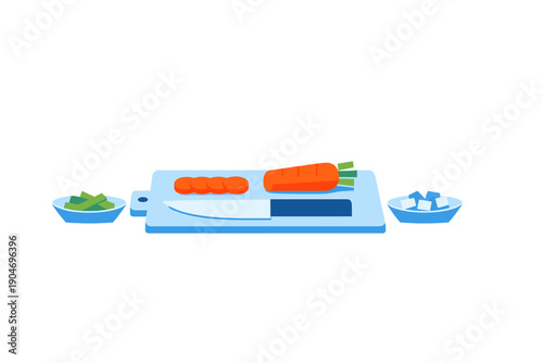 Chopping vegetables on a cutting board in a home kitchen setting during daytime