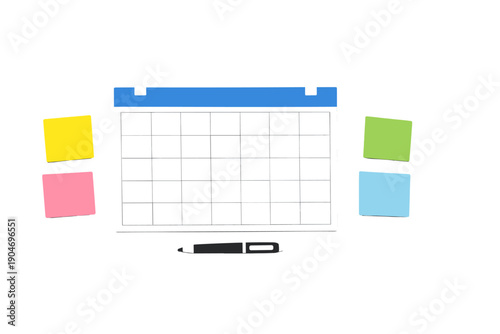 Planning and organizing with a calendar and sticky notes on a table during the day in a workspace