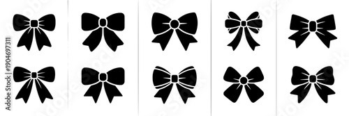 Bows black set with different styles and ribbon designs, vector illustrations featuring graphic resources, decorative elements, clean composition on simple background