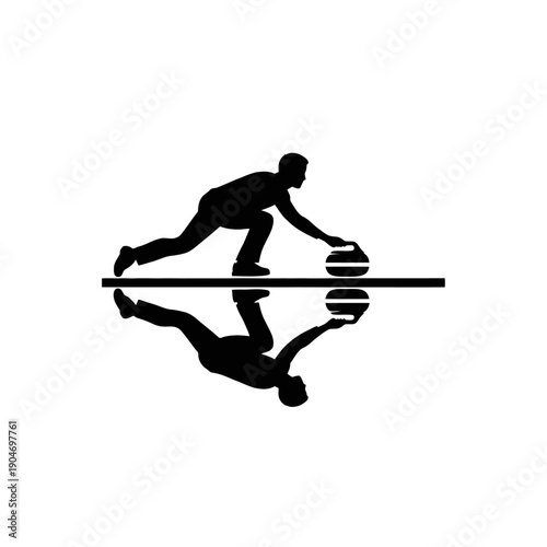 Silhouette of a diver plunging into water with reflection symmetry.