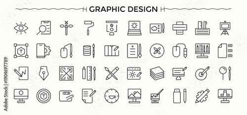Graphic Design icon set. Icons for website. Creativity linear icon collection. Contain linear sign creativity, creative, tool, designer, art and more.
