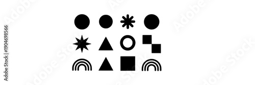 Shapes geometric set with black simple icons and abstract symbols for design 150 featuring elements, graphics, minimalist with modern and versatile elements for decoration, digital projects, clean