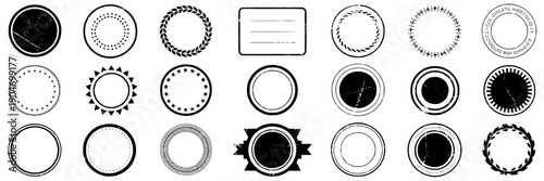 Badges set with various designs and styles for certification or authentication purposes always featuring icons, symbols, verification with approval and quality elements for guarantee, assurance