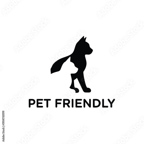Pet friendly sign with dog silhouette on white background