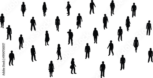 Diverse group of people silhouettes, men and women walking together, vector illustration for urban community, social event concepts