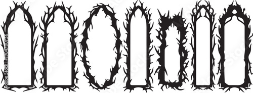 Gothic Thorn Frame Borders Set – Dark Horror Decorative Vector PNG for Halloween, Spooky Art, and Gothic Design Elements