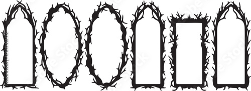 Dark Gothic Thorny Frame Silhouettes Set – Spiky Vector Borders for Horror, Fantasy, and Dramatic Design Themes