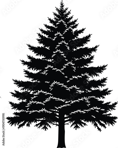 Stylized pine tree silhouette, evergreen conifer vector illustration, nature forest design element for eco-friendly, outdoor, and botanical concepts
