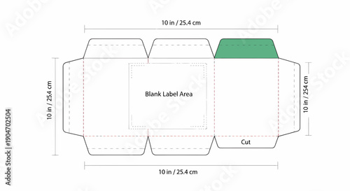 Box Die Cut Template With Dimensions In Inches And Centimeters