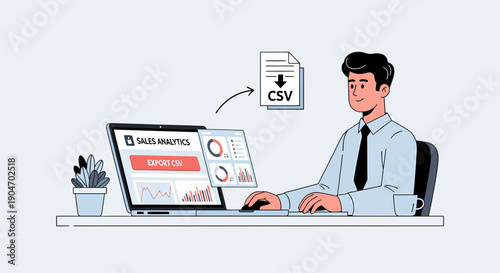 Businessman Exporting Sales Data Via Spreadsheet Csv File