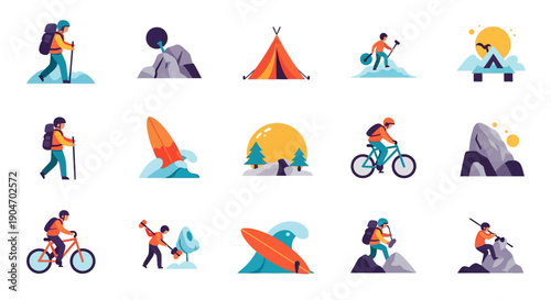 Collection of Hiking and Cycling Illustrations.