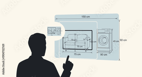 Dimensioned Planning For Home Furniture Arrangement By A Man