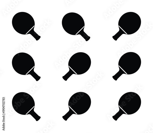 Vector design featuring multiple table tennis paddles arranged in a grid layout.