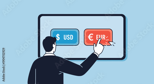 Man Choosing Euro Currency On Touchscreen Financial Investment Platform