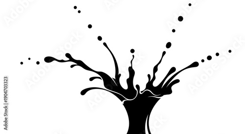 Dynamic liquid splash silhouette with droplets, energetic water effect, isolated white background.