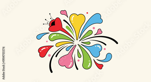 Colorful Paint Splashes Forming a Flower.