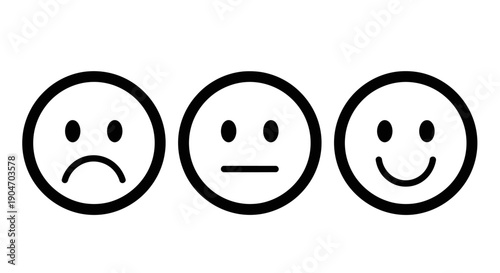 Customer feedback emojis showing sad, neutral, and happy emotions on an isolated white background.