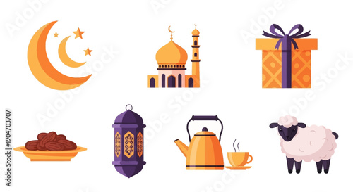 Eid al Adha Islamic Symbols and Icons.