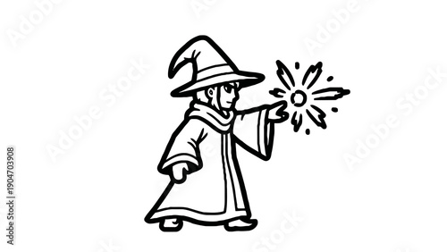 Magician casting a spell with magic star