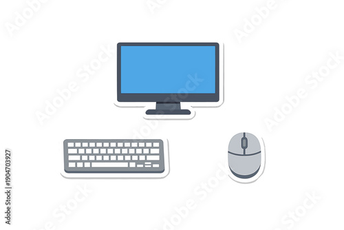 Picture shows a desktop computer setup including a monitor, keyboard, and mouse placed on a flat surface during daytime