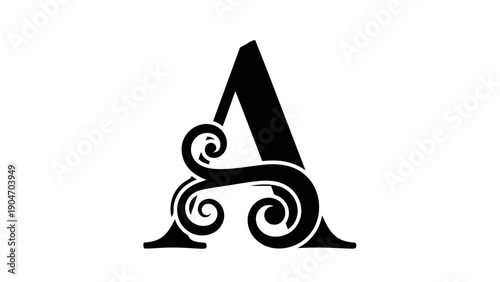 Elegant black letter a with swirling design elements