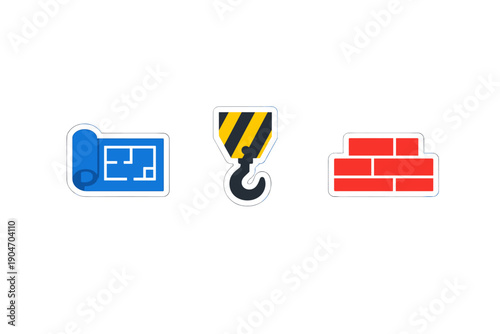 Construction tools and materials shown in a simple graphic display for building projects and planning stages during the day