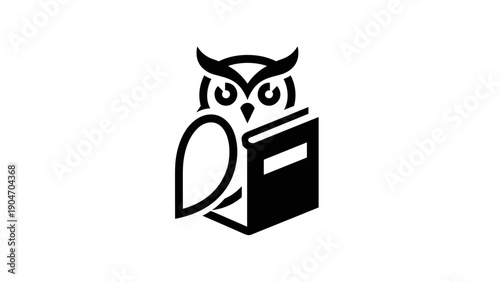 Wise Owl Holding a Book Icon for Education and Knowledge