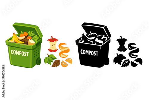 Composting bin shows food scraps and waste to recycle organic material for gardening in a backyard or community garden setting