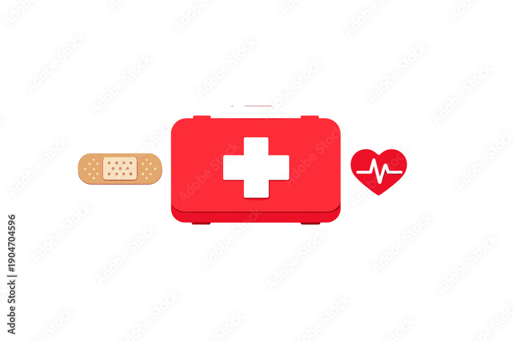 Obraz premium First aid kit with bandage and heart beat symbol shows importance of health care in emergency situations and first response