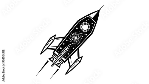 Space rocket launching into galaxy