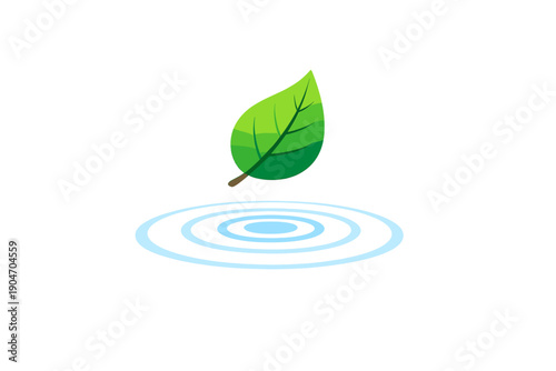 Ripples form in water as a green leaf drops and creates a small splash during a sunny afternoon near a calm lake or pond setting