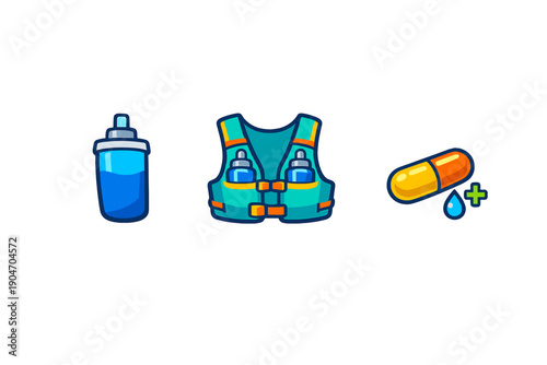 Equipment for water sports with hydration options and safety gear in a simple design for outdoor activities during summer events
